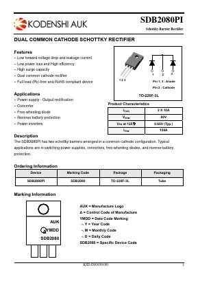 SDB2080PI Datasheet PDF Kodenshi Auk Co., LTD