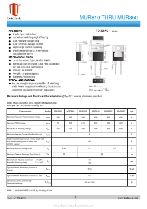MUR860 Datasheet PDF Shanghai Leiditech Electronic Technology Co., Ltd