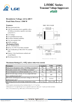 1.5SMC180A Datasheet PDF Shenzhen Luguang Electronic Technology Co., Ltd