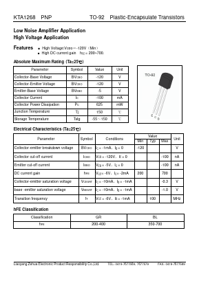KTA1268 Datasheet PDF Shenzhen Luguang Electronic Technology Co., Ltd