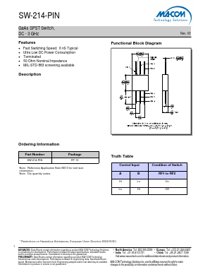 SW-214-PIN Datasheet PDF M/A-COM Technology Solutions, Inc.