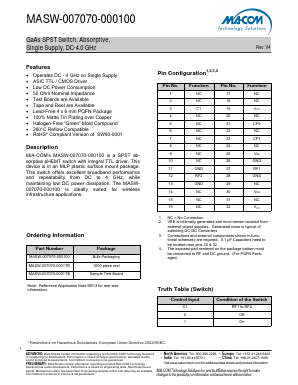 MASW-007070-0001TR Datasheet PDF M/A-COM Technology Solutions, Inc.