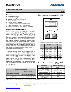 MA4SPS502 Datasheet PDF M/A-COM Technology Solutions, Inc.