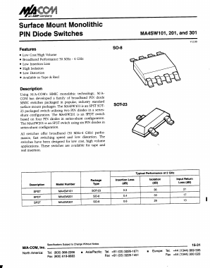 MA4SW301 Datasheet PDF Tyco Electronics