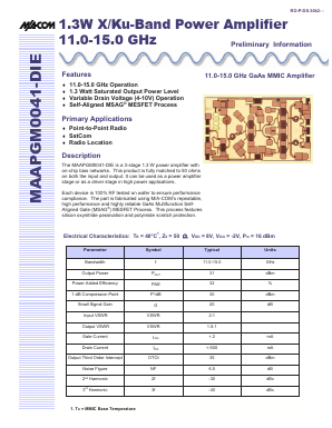 MAAPGM0041-DIE Datasheet PDF Tyco Electronics