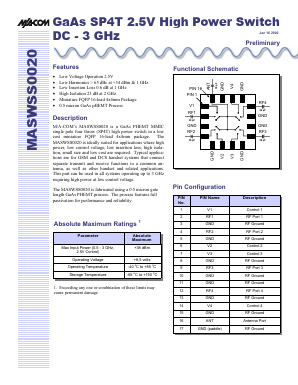 MASWSS0020 Datasheet PDF Tyco Electronics