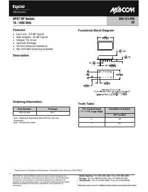 SW-121-PIN Datasheet PDF Tyco Electronics