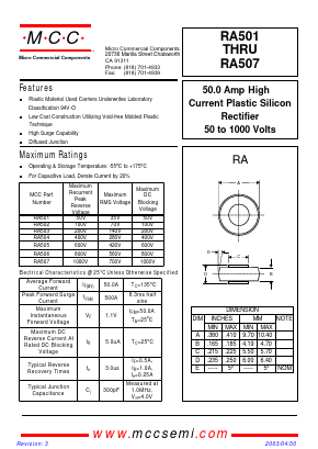 RA505 Datasheet PDF Micro Commercial Components