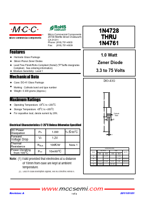 1N4730-TP Datasheet PDF Micro Commercial Components