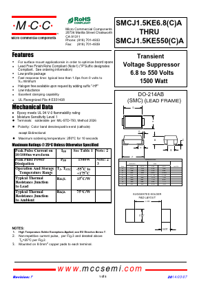 SMCJ1.5KE100A-TP Datasheet PDF Micro Commercial Components