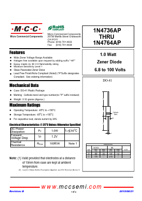 1N4760AP-TP Datasheet PDF Micro Commercial Components