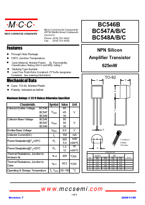 BC548A-BP Datasheet PDF Micro Commercial Components