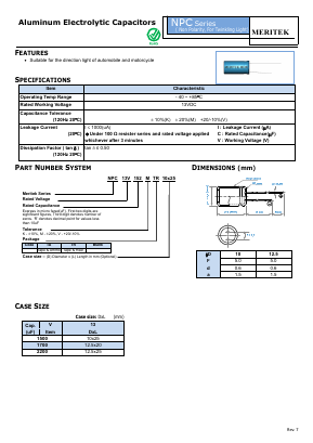NPC13V152MTA12.5X25 Datasheet PDF MERITEK ELECTRONICS CORPORATION