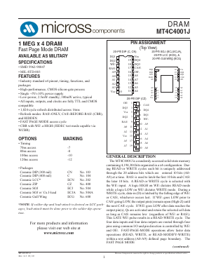 MT4C4001JECN-7/XT Datasheet PDF Micross Components