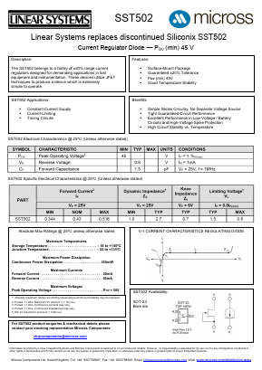 SST502 Datasheet PDF Micross Components