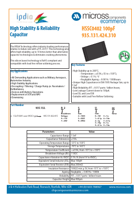 HSSC0402-100PF Datasheet PDF Micross Components
