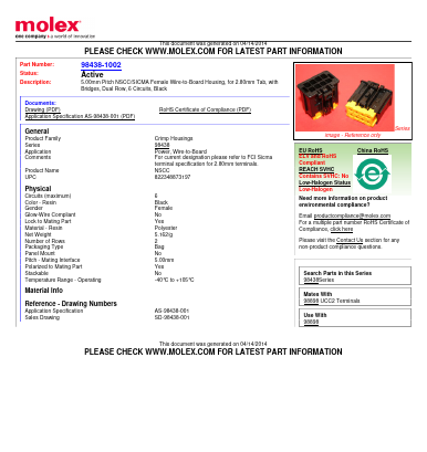 98438-1004 Datasheet PDF Molex Connectors