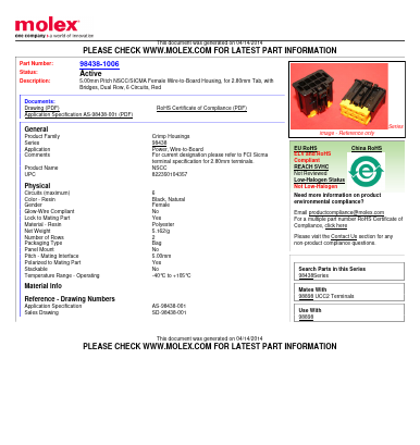 98438-1006 Datasheet PDF Molex Connectors
