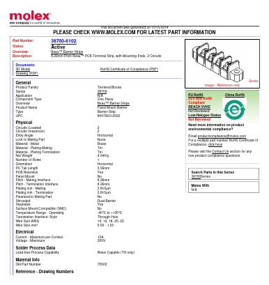 70502 Datasheet PDF Molex Connectors