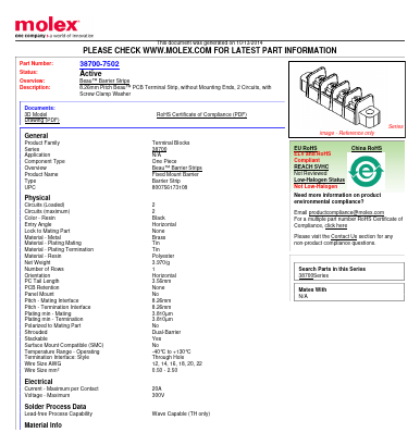 70502-C-50 Datasheet PDF Molex Connectors