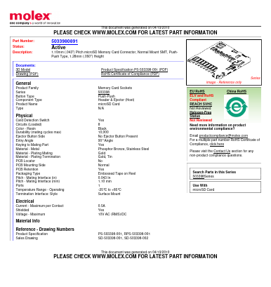 5033980891 Datasheet PDF Molex Connectors