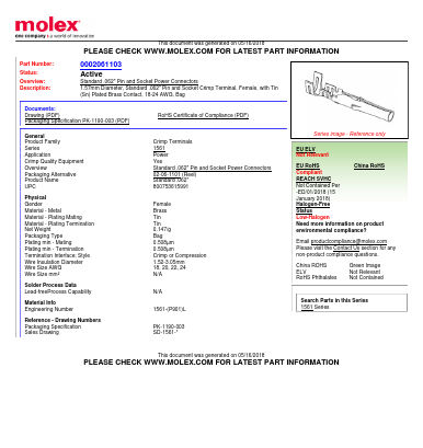 1561-L Datasheet PDF Molex Connectors
