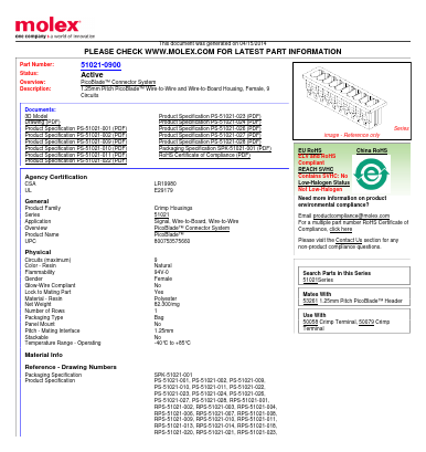 51021-0900 Datasheet PDF Molex Connectors