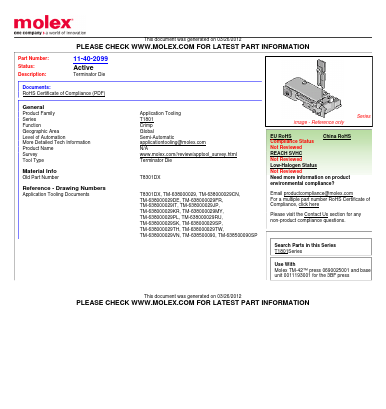11-40-2099 Datasheet PDF Molex Connectors