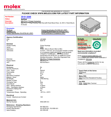 5559-08P-210 Datasheet PDF Molex Connectors