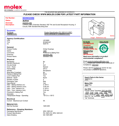 0039032068 Datasheet PDF Molex Connectors