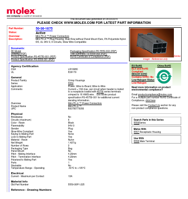 50-36-1675 Datasheet PDF Molex Connectors