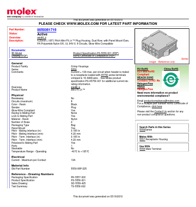 5559-08P-225 Datasheet PDF Molex Connectors
