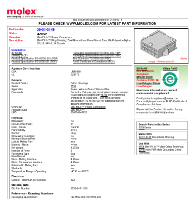 0039013149 Datasheet PDF Molex Connectors