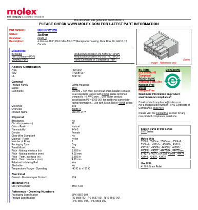0039012120 Datasheet PDF Molex Connectors