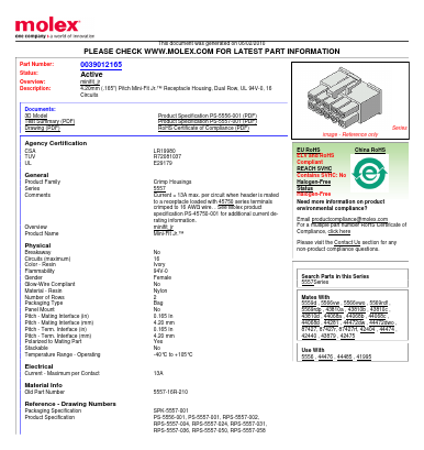 39-01-2165 Datasheet PDF Molex Connectors