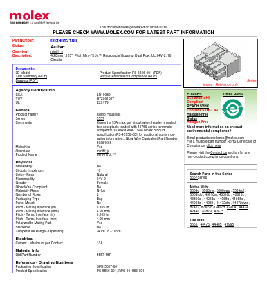 39-01-2180 Datasheet PDF Molex Connectors