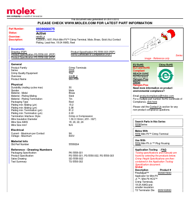 0039000075 Datasheet PDF Molex Connectors