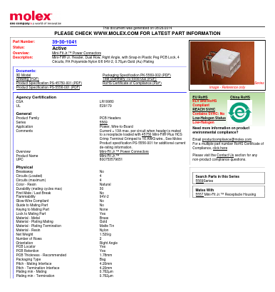 39-30-1041 Datasheet PDF Molex Connectors