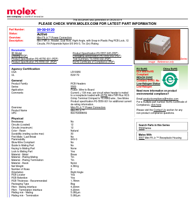0039300120 Datasheet PDF Molex Connectors
