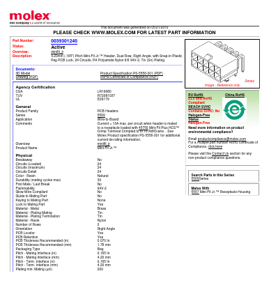0039301240 Datasheet PDF Molex Connectors