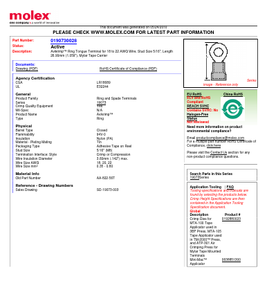 0190730028 Datasheet PDF Molex Connectors