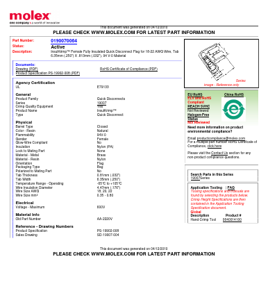 AA-2220V Datasheet PDF Molex Connectors