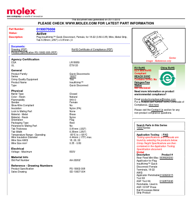 0190070008 Datasheet PDF Molex Connectors