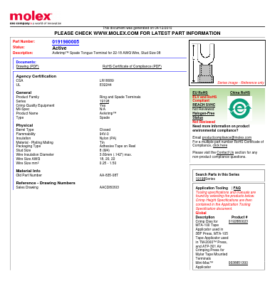 0191980005 Datasheet PDF Molex Connectors