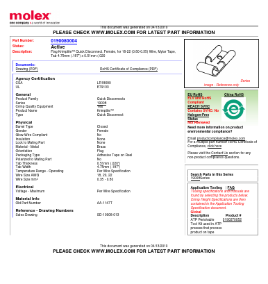 AA-1147T Datasheet PDF Molex Connectors