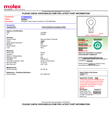 0190690031 Datasheet PDF Molex Connectors