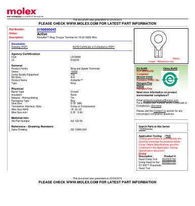 0190690045 Datasheet PDF Molex Connectors