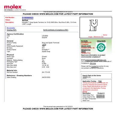 0190980023 Datasheet PDF Molex Connectors