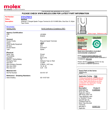 AA-815-10T Datasheet PDF Molex Connectors