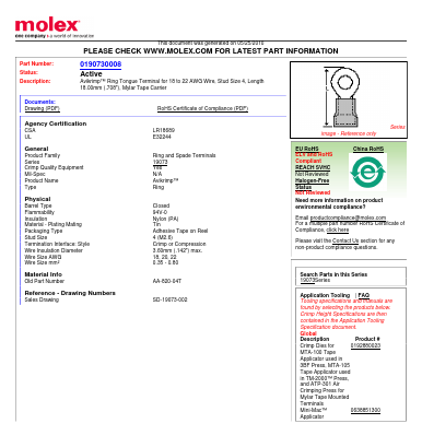 0190730008 Datasheet PDF Molex Connectors